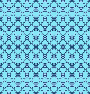 Süs seamless modeli. Arka plan mavi renklerde. Duvar kağıdı, tekstil, ambalaj, baskı, iç, zemin, kumaş sonsuz şablonu. Soyut doku. Tasarım için geleneksel etnik süsleme.  