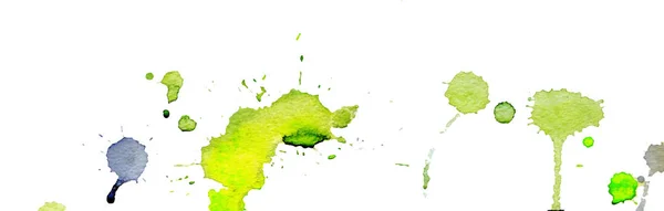 Világos sárga zöld akvarell vízcseppek és a fehér blot-okról készült. Festék festés. Kézzel rajzolt ábrán. Absztrakt akvarell grafika. — Stock Vector