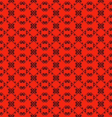 Süs seamless modeli. Siyah ve kırmızı renkler. Duvar kağıdı, tekstil, ambalaj, baskı, iç, zemin, kumaş sonsuz şablonu. Soyut doku. Tasarım için geleneksel etnik süsleme.  