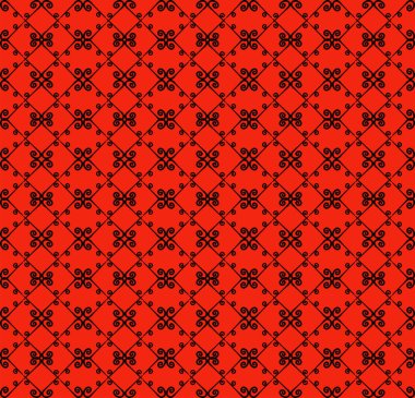 Süs seamless modeli. Siyah ve kırmızı renkler. Duvar kağıdı, tekstil, ambalaj, baskı, iç, zemin, kumaş sonsuz şablonu. Soyut doku. Tasarım için geleneksel etnik süsleme.  