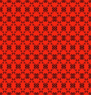 Süs seamless modeli. Siyah ve kırmızı renkler. Duvar kağıdı, tekstil, ambalaj, baskı, iç, zemin, kumaş sonsuz şablonu. Soyut doku. Tasarım için geleneksel etnik süsleme.  