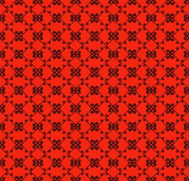 Süs seamless modeli. Siyah ve kırmızı renkler. Duvar kağıdı, tekstil, ambalaj, baskı, iç, zemin, kumaş sonsuz şablonu. Soyut doku. Tasarım için geleneksel etnik süsleme.  