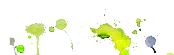 Luminoso giallo verde acquerello spruzzi e macchie su sfondo bianco. Pittura ad inchiostro. Illustrazione disegnata a mano. Arte astratta acquerello . — Vettoriale Stock
