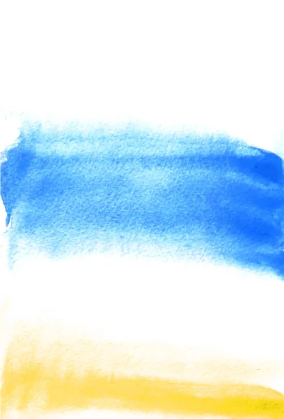 Karte mit gelben und blauen Flecken. Aquarellmalerei für Design. abstrakte helle strukturierte Hintergrund. Postkarte, Banner, Logo, Einladung. Handfarbe isoliert auf weißem Hintergrund. Vektorillustration. — Stockvektor