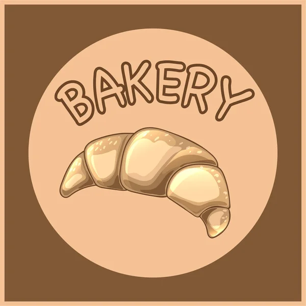 Croissant ikon på brun bakgrund. Söt designelement för bageriet och konditoriet. Traditionell fransk frukost, läcker dessert. Mat vektorillustration. Hand ritad skiss av bulle. — Stock vektor