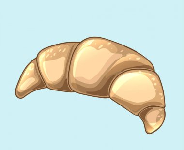 Kruvasan açık mavi renkli. Pastane ve fırın dükkan için şirin tasarımı öğesi. Geleneksel Fransız Kahvaltı, lezzetli tatlı. Vektör yiyecek çizim. Topuz el çizilmiş kroki.