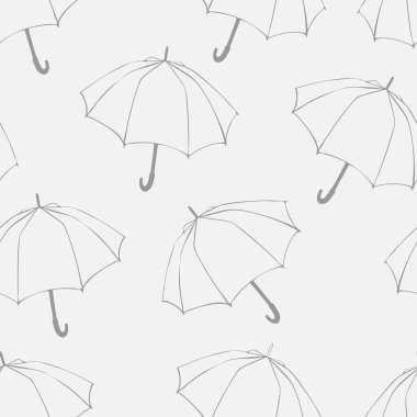 Doodle şemsiye ile Seamless modeli. Kumaş, kumaş, duvar kağıdı, kağıt ambalaj için. Vektör çizim. Elle çizilmiş kroki. Açık gri renkli çizgi çizme. 