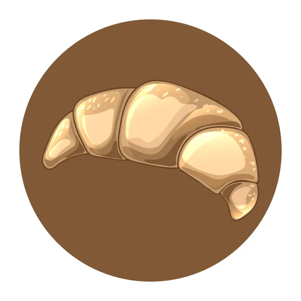 Croissant ikonen i brun cirkel. Söt designelement för bageriet och konditoriet. Traditionell fransk frukost, läcker dessert. Mat vektorillustration. Hand ritad skiss av bulle. — Stock vektor