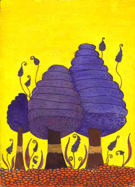 Funghi Fantastici Tecnica Del Guazzo Illustrazione Colorata Disegnata Mano Doodle — Foto Stock
