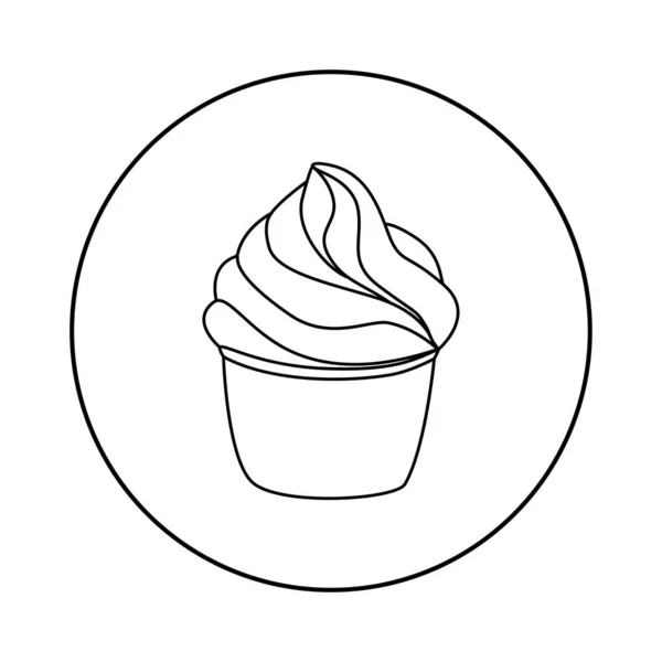 蛋糕糕点图标。 线条艺术风格的奶油甜点孤立在白色背景。 面包店设计的标志为圆形框架. 糖果店标志模板。 更贴心的设计 矢量手绘图解. — 图库矢量图片