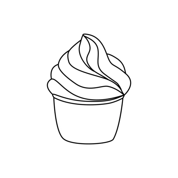 Икона кексов. Линия художественный стиль сливочный десерт изолирован на белом фоне. Логотип пекарни. Шаблон символа магазина сладостей. Векторная ручная иллюстрация . — стоковый вектор