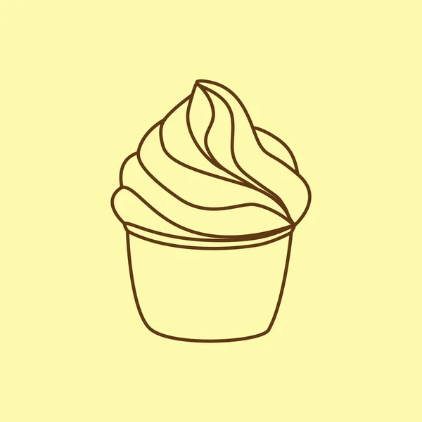 Cupcake Pastry Icon Line Art Style Creamy Dessert Isolated Light — 스톡 벡터