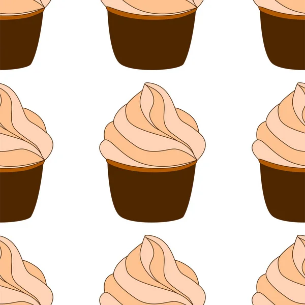 Modèle Sans Couture Avec Des Cupcakes Illustration Vectorielle Dessinée Main — Image vectorielle