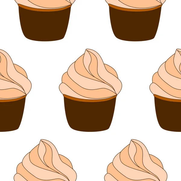 Patrón sin costuras con cupcakes. Ilustración dibujada a mano vectorial. Postre aislado sobre fondo blanco. Se puede utilizar como embalaje, papel de embalaje, papel pintado . — Archivo Imágenes Vectoriales