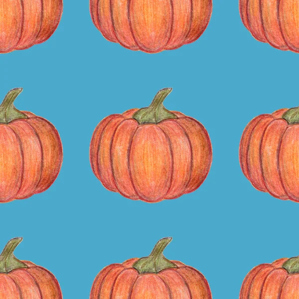 Оранжевые тыквы бесшовные. Украшения на Хэллоуин или День благодарения. Ручной рисунок. Сезон сбора урожая. Для текстиля, упаковки, печати. Свежие осенние овощи . — стоковое фото