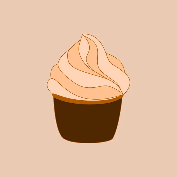 Cupcake Bakelse Ikon Krämig Dessert Isolerad Ljus Beige Bakgrund Bageri — Stock vektor