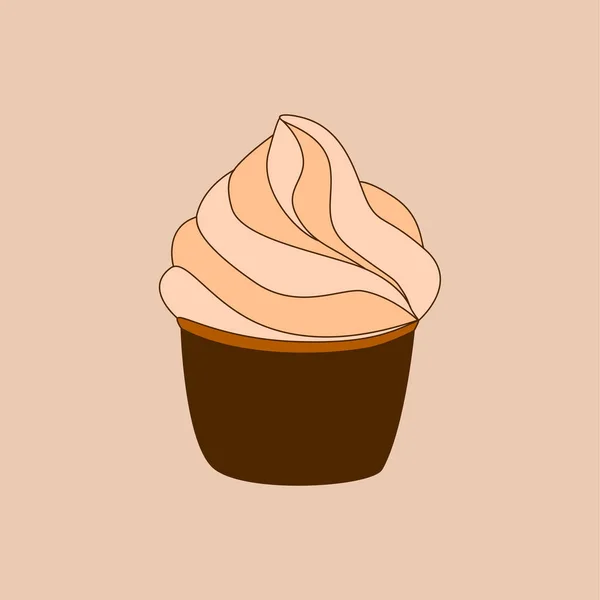 Icône Pâtisserie Cupcake Dessert Crémeux Isolé Sur Fond Beige Clair — Image vectorielle