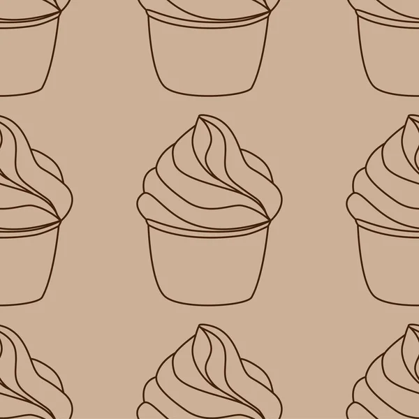 Naadloos patroon met cupcakes. Vector hand getekend Illustratie. Line art stijl dessert geïsoleerd op witte achtergrond. Kan gebruikt worden als verpakking, inpakpapier, behang. — Stockvector