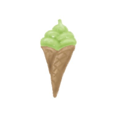 Beyaz arka planda izole edilmiş waffle külahında renkli dondurma. Yaz yemekleri çizimi. Tatlı Donmuş Tatlılar. 