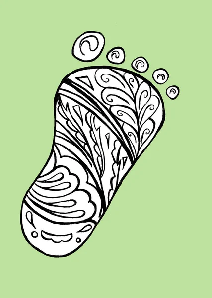 Human Foot Print Doodle Zentangle Style Child Baby Foot Isolated — Stock Photo, Image