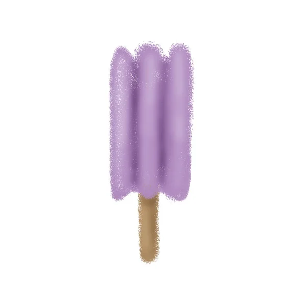 Lila Eis isoliert auf weißem Hintergrund. Illustration zum Sommeressen. Süße gefrorene Desserts. Buntes Eis am Stiel. — Stockfoto