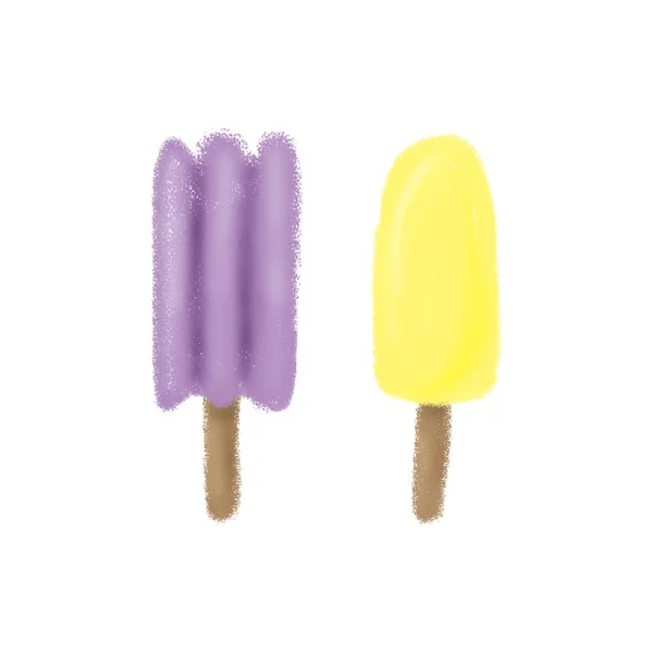 Helado aislado sobre fondo blanco. Ilustración de comida de verano. Dulces postres congelados. Paleta colorida . — Foto de Stock