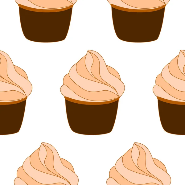 Patrón sin costuras con cupcakes. Ilustración dibujada a mano vectorial. Postre aislado sobre fondo blanco. Se puede utilizar como embalaje, papel de embalaje, papel pintado . — Archivo Imágenes Vectoriales