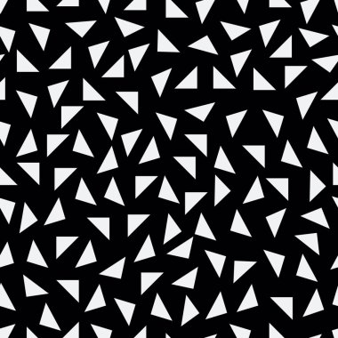Üçgen arka plan. Kusursuz desen. Geometrik soyut doku. Beyaz ve siyah renkler. Çokgen mozaik tarzı. Vektör illüstrasyonu.