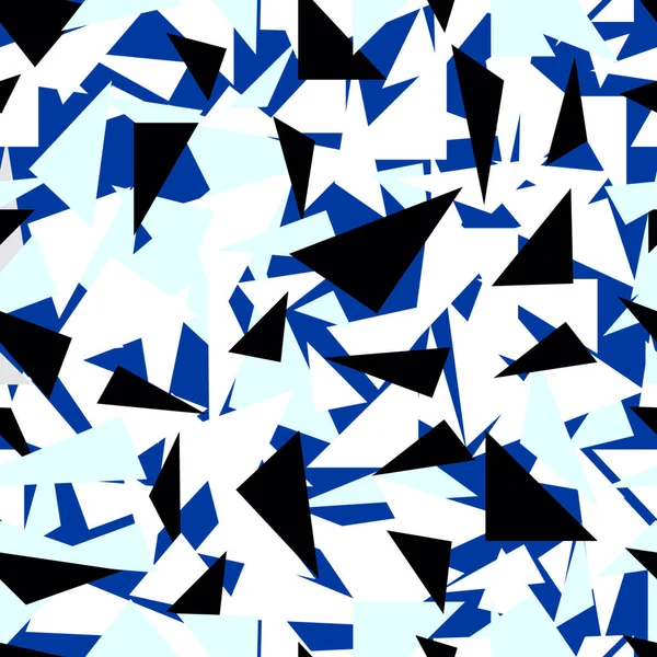 Fondo triangular. Patrón sin costuras. Textura abstracta geométrica. Colores azul, blanco y negro. Estilo de mosaico poligonal. Ilustración vectorial . — Archivo Imágenes Vectoriales