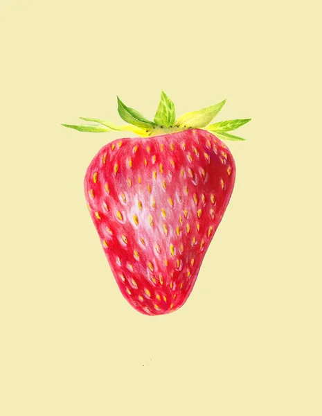 Strawberry Isolated Yellow Background Red Berry Closeup Fresh Organic Food — Stock Photo, Image