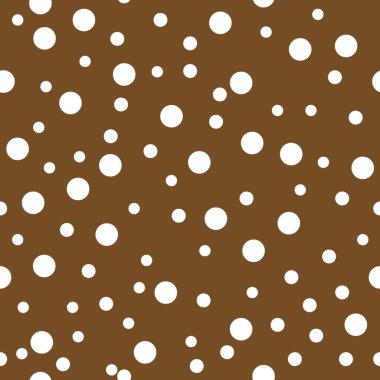 Noktasız desen. Kahverengi arka planda White Polka Dot. Vektör çizimi. Monokrom minimalist grafik tasarımı. Duvar kağıdı, mobilya kumaşı, tekstil.