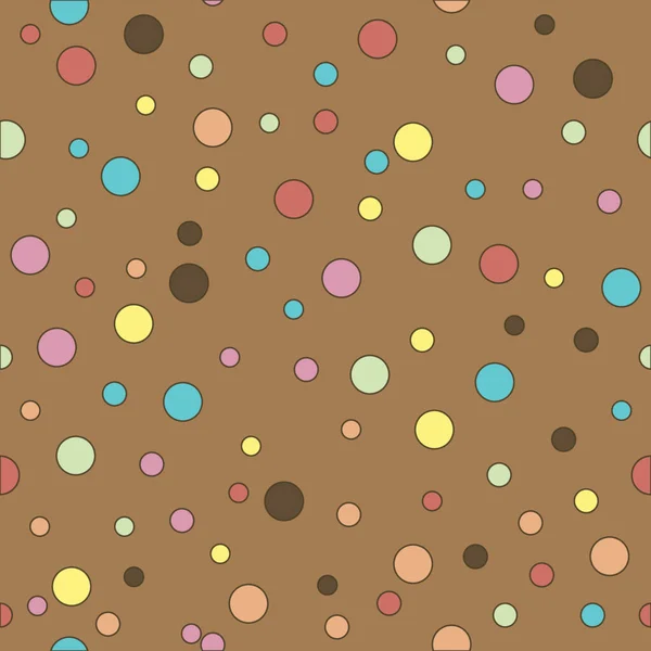 Bunt Gepunktete Nahtlose Muster Polka Dot Auf Braunem Hintergrund Vektorillustration — Stockvektor