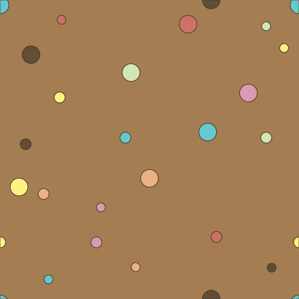 Bunt Gepunktete Nahtlose Muster Polka Dot Auf Braunem Hintergrund Vektorillustration — Stockvektor