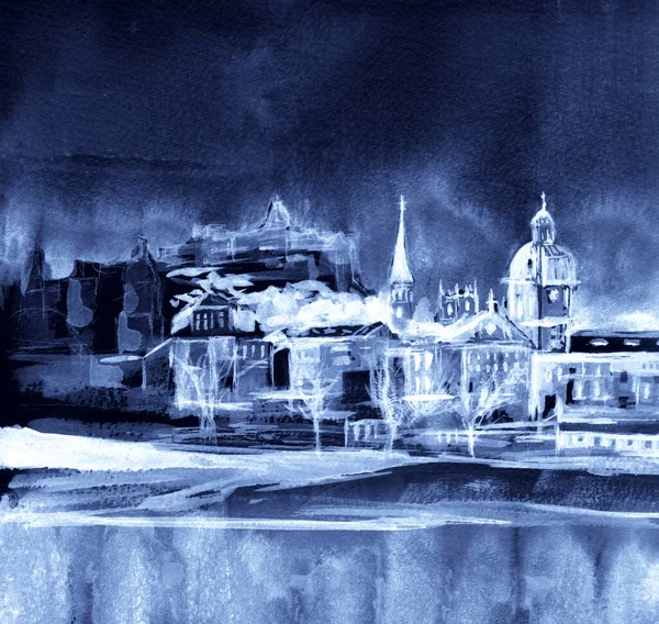 Сценічна Панорама Старого Міста Гамла Стен Стокгольмі Швеція Намальована Вручну — стокове фото