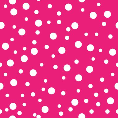 Noktasız desen. Pembe arka planda White Polka Dot. Vektör çizimi. Monokrom minimalist grafik tasarımı. Duvar kağıdı, mobilya kumaşı, tekstil.