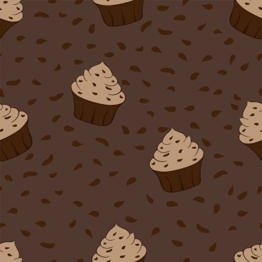 Lezzetli çikolatalı kek ikonu. Tatlı tatlı. Kusursuz desen. Vektör illüstrasyonu
