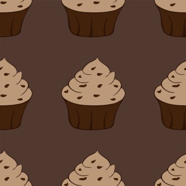 Lezzetli çikolatalı kek ikonu. Tatlı tatlı. Kusursuz desen. Vektör illüstrasyonu