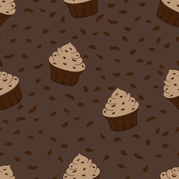 Smaczna ikona czekoladowych babeczek. Słodki deser. Płynny wzór. Ilustracja wektora — Wektor stockowy