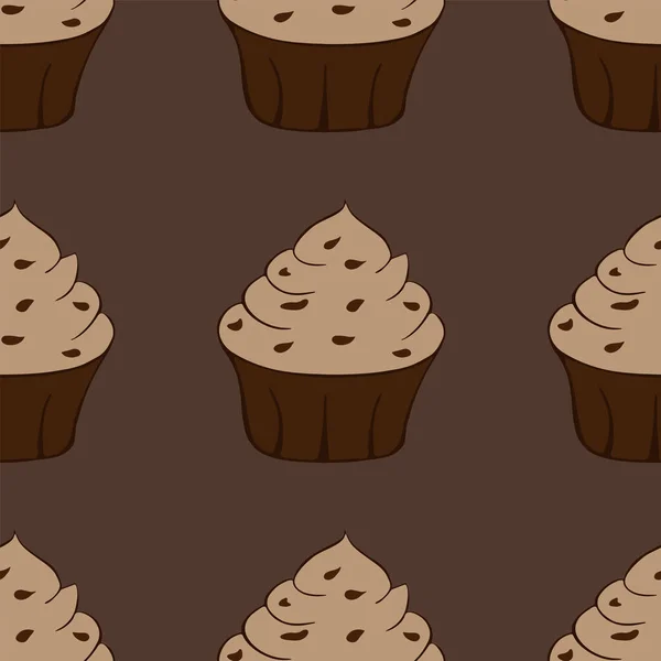 Sabroso icono de cupcake de chocolate. Dulce postre. Patrón sin costuras. Ilustración vectorial — Archivo Imágenes Vectoriales