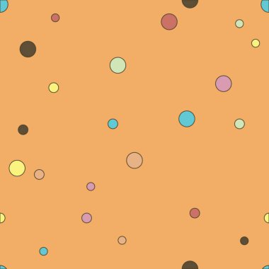 Renkli noktalı, pürüzsüz desen. Turuncu arka planda Polka Dot. Vektör illüstrasyonu