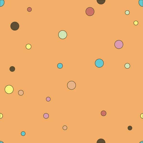 Πολύχρωμο διάστικτο μοτίβο χωρίς ραφή. Polka Dot σε πορτοκαλί φόντο. Εικονογράφηση διανύσματος — Διανυσματικό Αρχείο