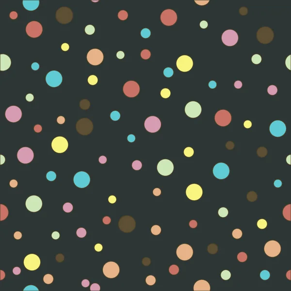 Πολύχρωμο διάστικτο μοτίβο χωρίς ραφή. Polka Dot σε σκούρο γκρι φόντο. Εικονογράφηση διανύσματος — Διανυσματικό Αρχείο