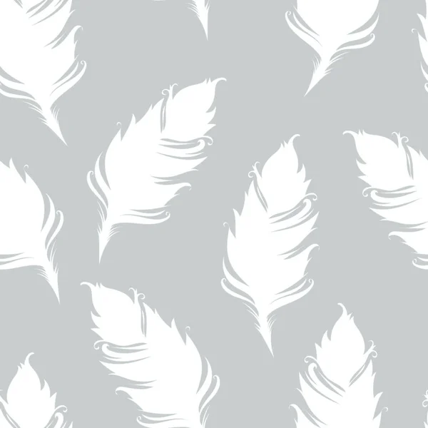 Silhoutte piuma bianca isolato su sfondo grigio. Schema senza soluzione di continuità. Illustrazione vettoriale — Vettoriale Stock