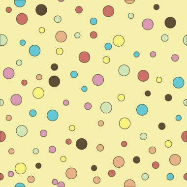 Renkli noktalı, pürüzsüz desen. Sarı arka planda Polka Dot. Vektör illüstrasyonu