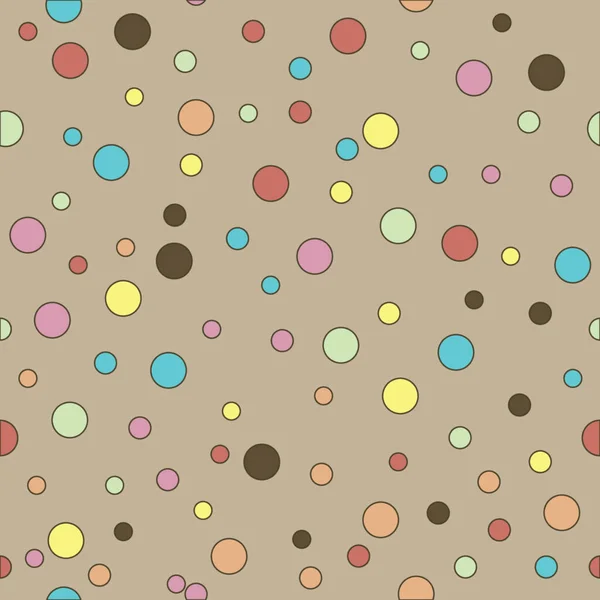 Bunt gepunktete nahtlose Muster. Polka Dot auf beigem Hintergrund. Vektorillustration — Stockvektor