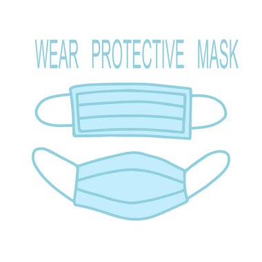 Beyaz arka planda izole edilmiş yüz koruyucu tıbbi maske. Vektör el çizimi illüstrasyon