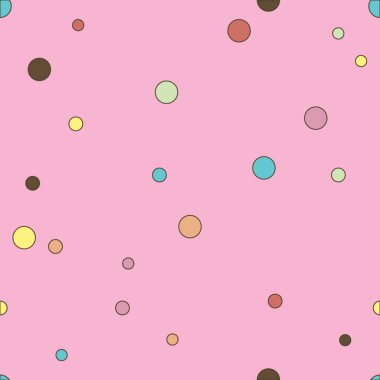 Renkli noktalı, pürüzsüz desen. Pembe arka planda Polka Dot. Vektör illüstrasyonu