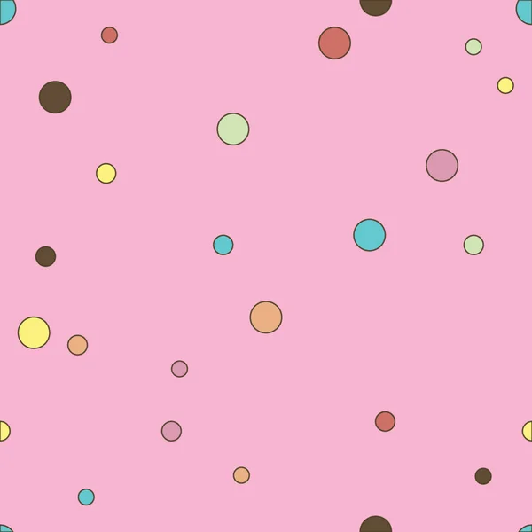 Bunt gepunktete nahtlose Muster. Polka Dot auf rosa Hintergrund. Vektorillustration — Stockvektor