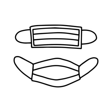 Beyaz arka planda izole edilmiş yüz koruyucu tıbbi maske. Vektör el çizimi illüstrasyon