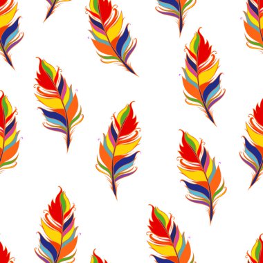 Parlak tüy izi. Beyaz arka plan. Kusursuz yaz düzeni. Renkli Vektör illüstrasyonu